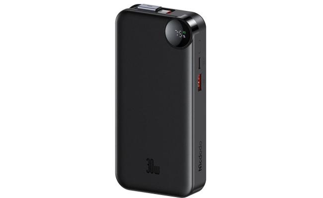 Mcdodo MC-3870 30W Built-In Retractable Cable Digital Display 10000mAh Power Bank - Black